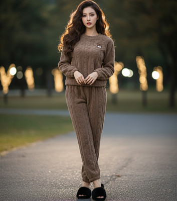 SKG Women Self Design Grey Night Suit Set