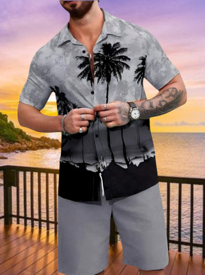 Varni Creation Men Printed Grey Top & Shorts Set