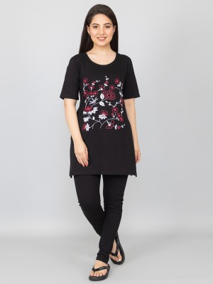 Pyro Spirit Women Printed Black Top & Pyjama Set