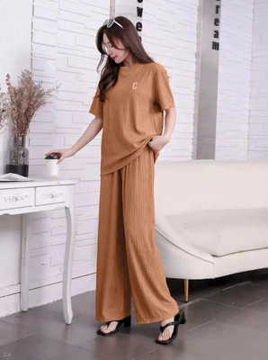 Lugo Women Solid Brown Night Suit Set