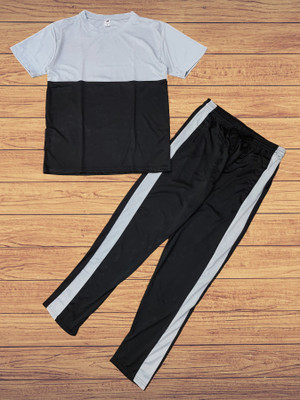 LINSOR FASHION Men Striped Black Night Suit Set