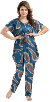 AELY SHINE Women Printed Blue Night Suit Set