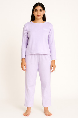 YGDEAL Women Self Design Purple Night Suit Set