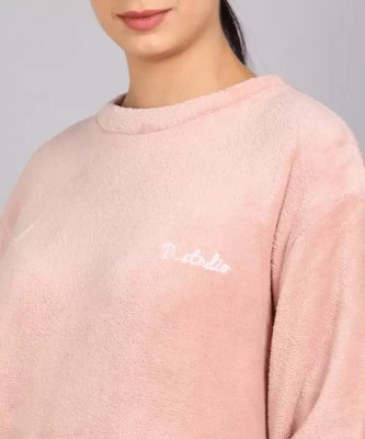 ONETARA Women Solid Pink Top & Pyjama Set