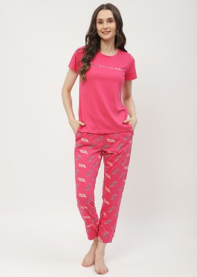 MADAME M SECRET Women Printed Pink Top & Pyjama Set