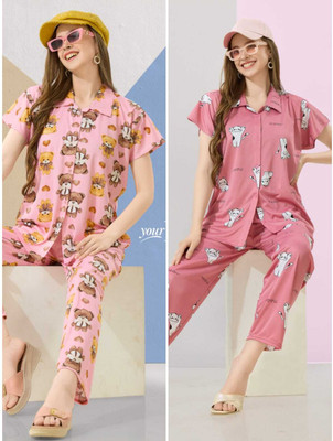 Trade Zone Women Printed Multicolor Shirt & Pyjama set