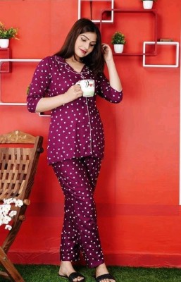 Krishna Creation collation Women Printed Maroon Shirt & Pyjama set