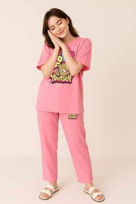 My Swag Women Printed Pink Top & Pyjama Set