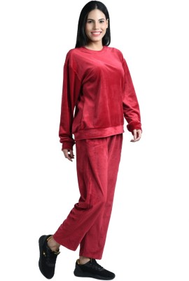 17 Plus Pro Women Solid Red Night Suit Set