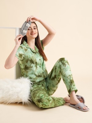 SWEET DREAMS Women Printed Green Shirt & Pyjama set