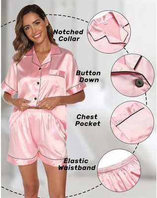 Vd hub Women Solid Pink Night Suit Set