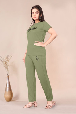 SAI FAB Women Printed Green Night Suit Set