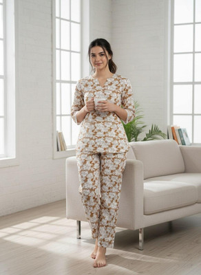 HouseOfCommon Women Floral Print Multicolor Night Suit Set