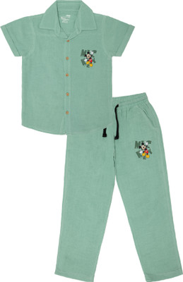 PROTEENS Boys Solid Green Night Suit Set
