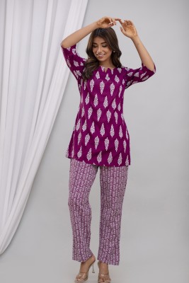 Nomura Women Printed Purple Night Suit Set