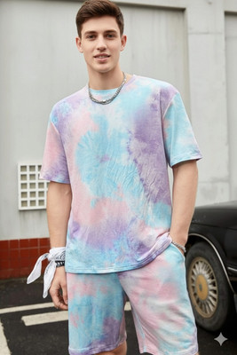 Leriya Fashion Men Ombre/Dyed Light Blue Night Suit Set