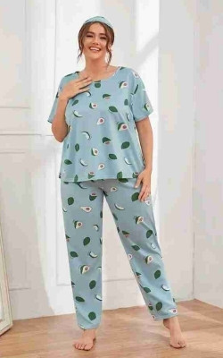 HouseOfCommon Women Printed Light Blue Night Suit Set