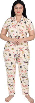 Mixopia Women Printed White Night Suit Set