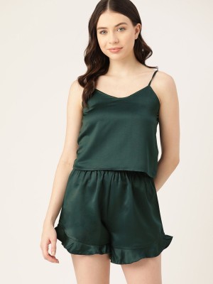 ETC Women Solid Green Top & Shorts Set