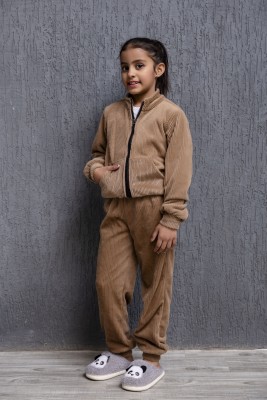 FlyFinns Girls Solid Brown Night Suit Set