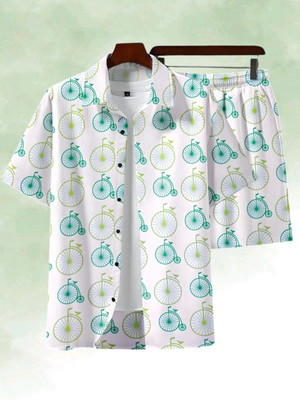 SEVENTEENSTITCH Men Printed White Top & Shorts Set