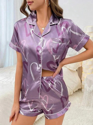 CTFASHION Girls Printed Purple Night Suit Set