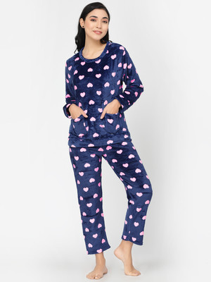 Klotthe Women Printed Blue Night Suit Set