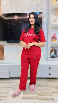 DD8 Girls Printed Red Night Suit Set