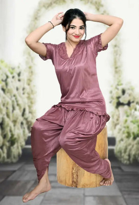 JiyaJay Fashion Women Solid Pink Top & Pyjama Set