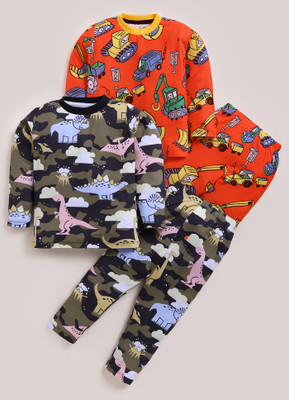 Yk Boys Printed Grey Night Suit Set