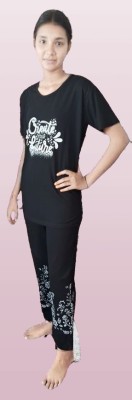 SP FASHION Women Printed Black Top & Pyjama Set