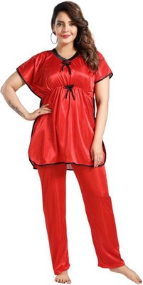 Fusion View Women Solid Red Night Suit Set