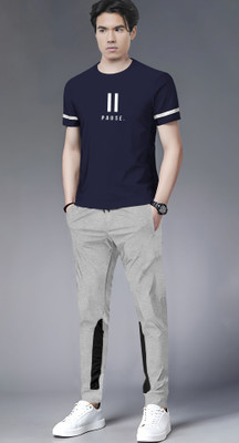 TRIPR Men Printed Blue, Grey Night Suit Set