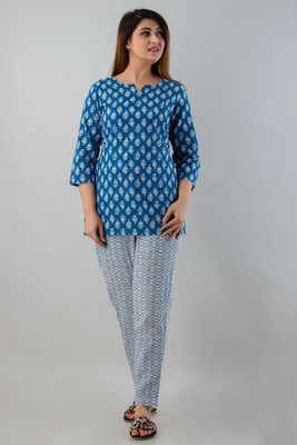 oceanabode Women Printed Pink Top & Pyjama Set