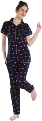 Dilitiya Women Graphic Print Blue Night Suit Set