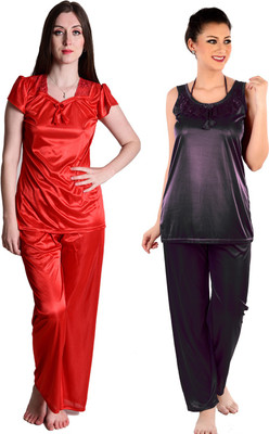 DreamNight Women Self Design Red, Black Night Suit Set
