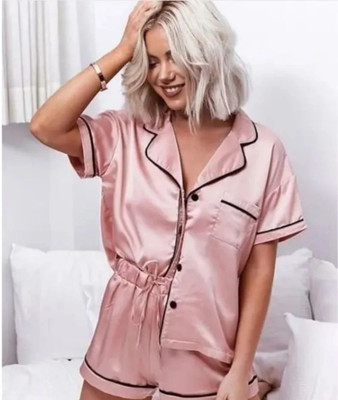 Vd hub Women Solid Pink Night Suit Set