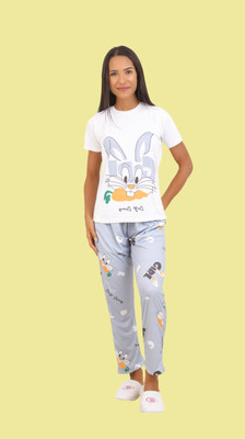 PramukhFashion Women Printed Grey Night Suit Set