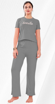 RDP Women Printed Grey Top & Pyjama Set