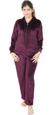 Dartline Women Solid Maroon Night Suit Set