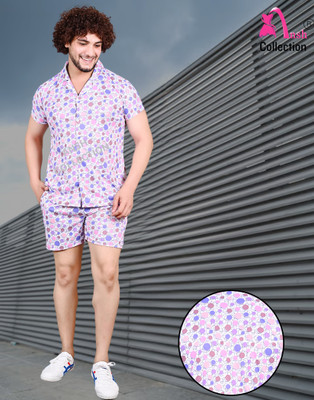 Ansh Collection Men Printed Purple Night Suit Set