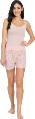 Blazon Women Printed, Solid Pink Top & Shorts Set