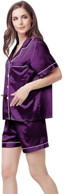 Vd hub Women Solid Purple Night Suit Set