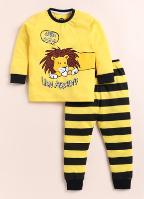 Lazy Shark Boys Printed Yellow Night Suit Set