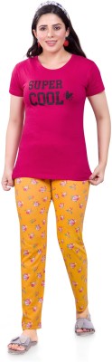 Monisha Plus Women Solid Yellow, Pink Night Suit Set