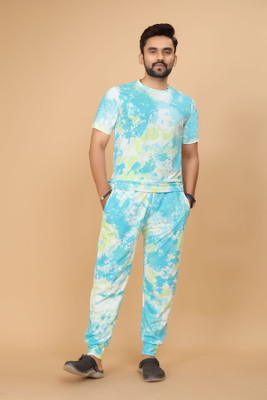 Harekrishna creation Men Printed Blue Night Suit Set