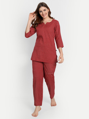 githaan Women Printed Red Night Suit Set