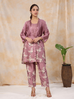 Sanskrutihomes Women Printed Pink Night Suit Set