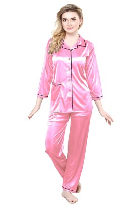 TIGYWIGY Women Solid Pink Night Suit Set