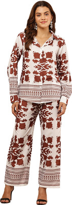 Alburak Enterprises Women Self Design, Printed Orange Shirt & Pyjama set